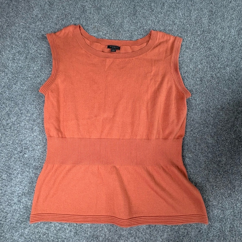 Ann Taylor Factory Top Womens L Sleeveless Knit Ribbed Rust Minimalist Career